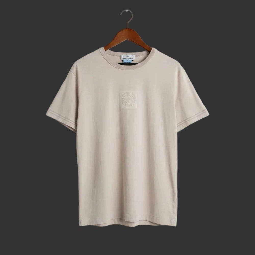 Stone Island Mens XL Tonal Compass Logo T-Shirt Beige Short Sleeve Crew Neck